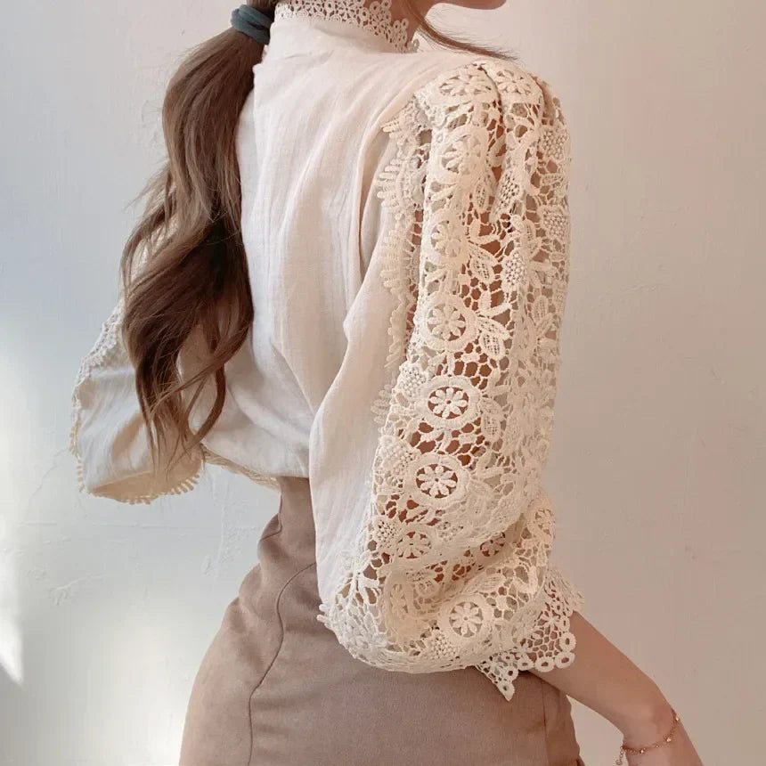 Delicate Lace Trim Women's Blouse