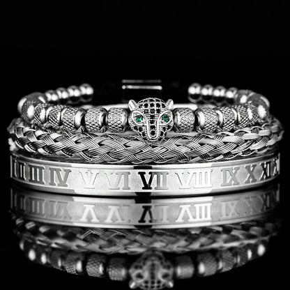 Glittering Panther Charm Beaded Cuff Bracelet Set