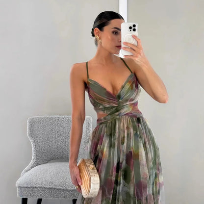 Elegant Ladies Flower Party Dress with Cut Out Detail