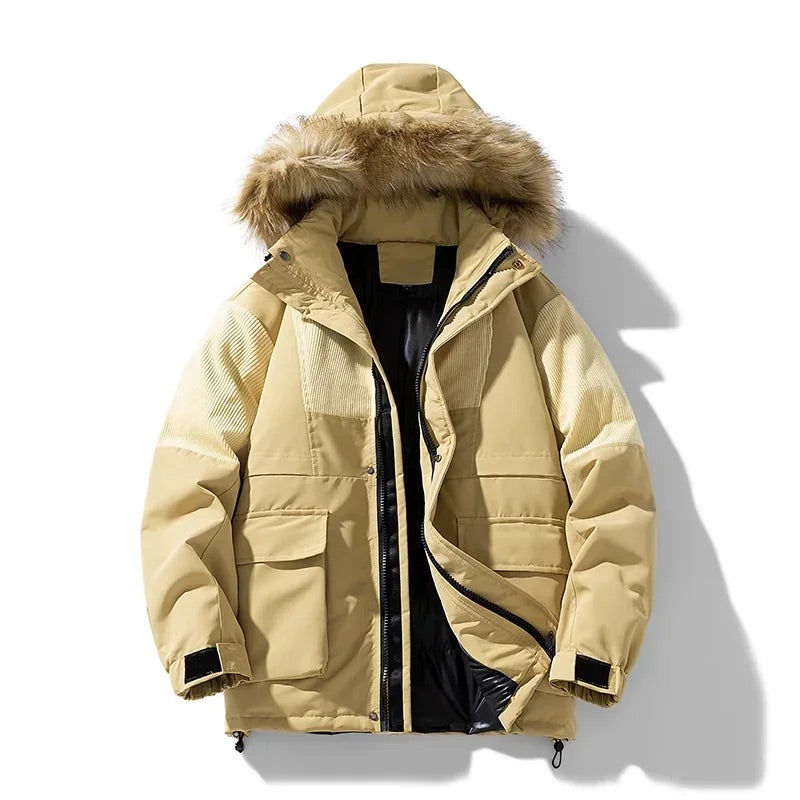 Cozy Men's Parka Jacket with Fur Hood and Warm Lining