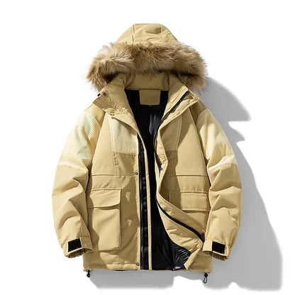 Cozy Men's Parka Jacket with Fur Hood and Warm Lining
