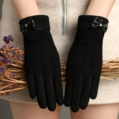 Warm Winter Ladies Gloves with Bow Detail