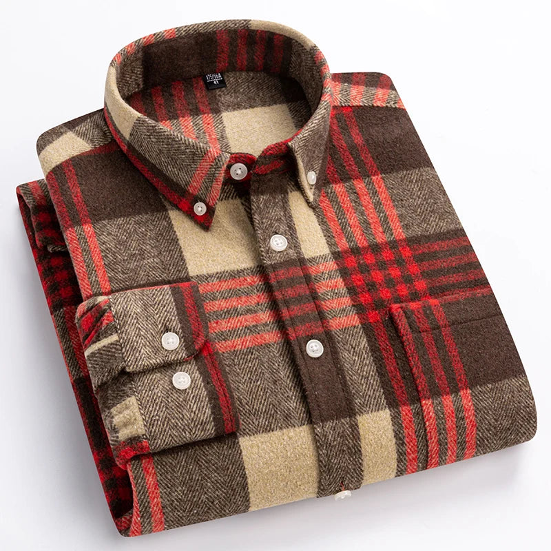 Classic Plaid Dress Shirt for Men with Pocket