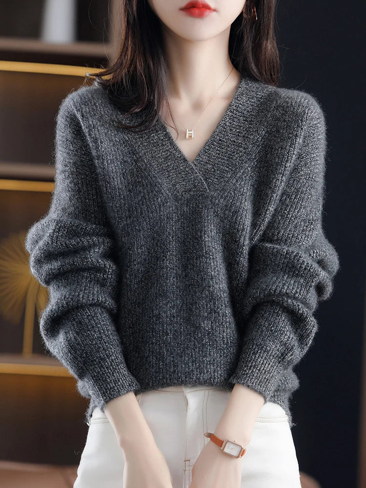 Cozy V-Neck Women's Sweater Soft Ribbed Fit - Nocini