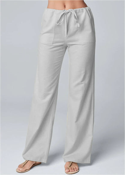 Comfortable High Waisted Wide Leg Cotton Pants