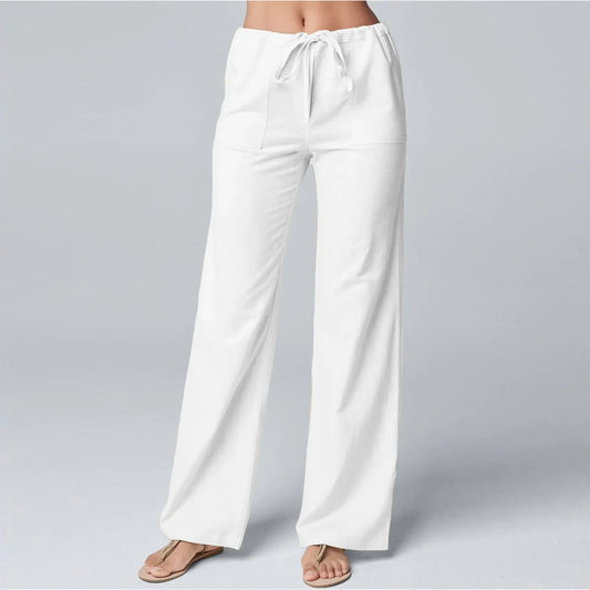 Comfortable High Waisted Wide Leg Cotton Pants - Nocini
