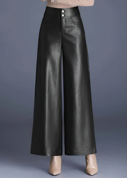 Trendy Wide Leg Leather Jeans - Nocini