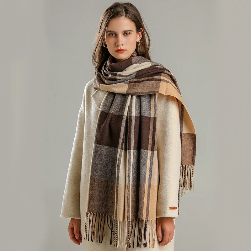 Big Check Fringed Scarf