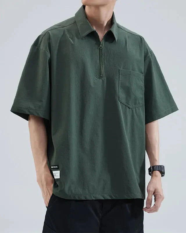 Relaxed Fit Zip Polo Shirt - Nocini