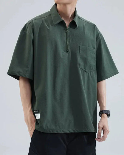 Relaxed Fit Zip Polo Shirt - Nocini