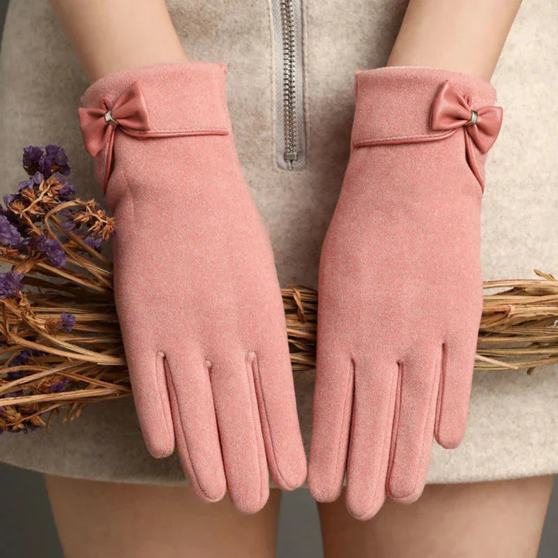 Warm Winter Ladies Gloves with Bow Detail - Nocini