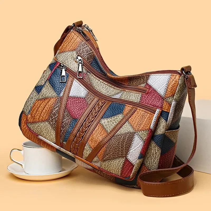 Faux Leather Patchwork Tote Shoulder Bag