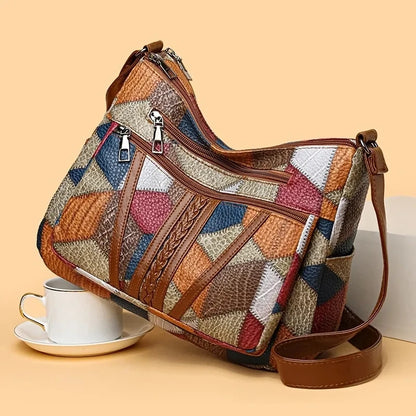 Faux Leather Patchwork Tote Shoulder Bag