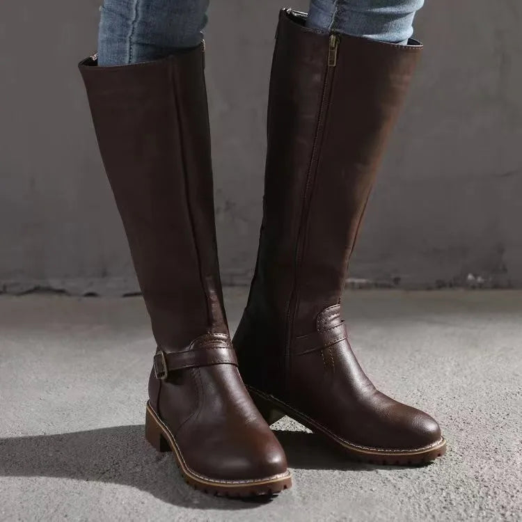 Brown Leather Tall Riding Boots for Women