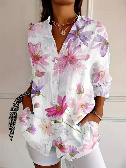 Colorful Button Down Shirt for Women with Rolled Sleeves