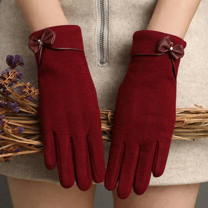Warm Winter Ladies Gloves with Bow Detail