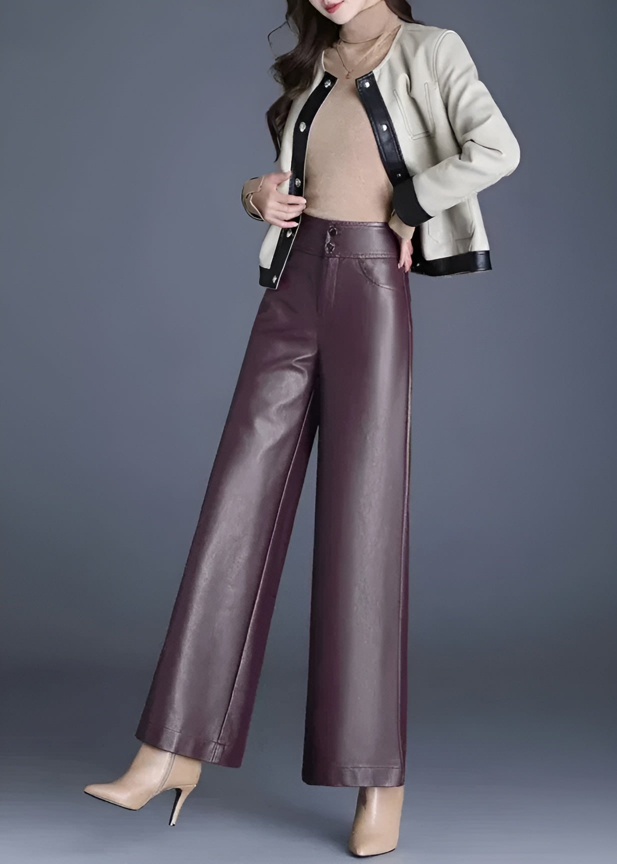 Trendy Wide Leg Leather Jeans