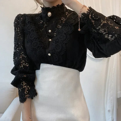 Delicate Lace Trim Women's Blouse