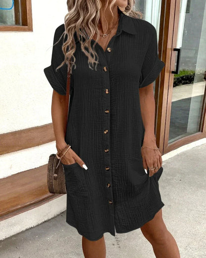 Casual V Neck Mini Dress with Pockets