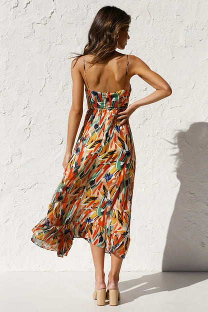 Ladies' Casual Summer Midi Dress with Flirty Ruffles