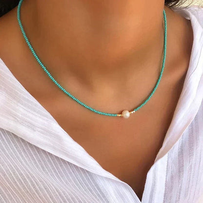 Elegant White Beaded Choker Necklace - Nocini