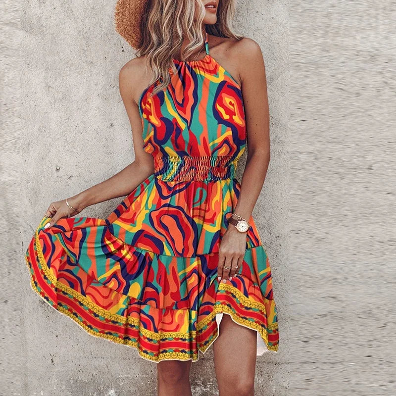 Casual Halter Neck Summer Mini Dress