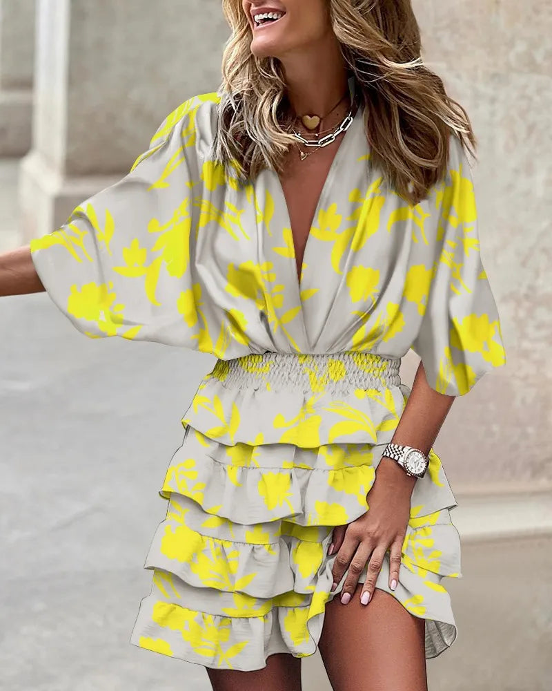 Pretty Floral Tiered Maxi Wrap Dress - Olytrend