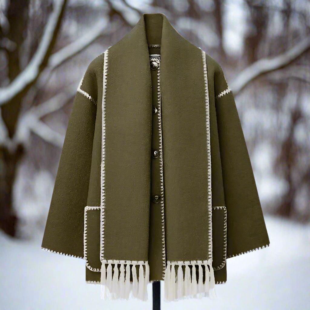 Warm Women's Oversized Wool Coat with Scarf