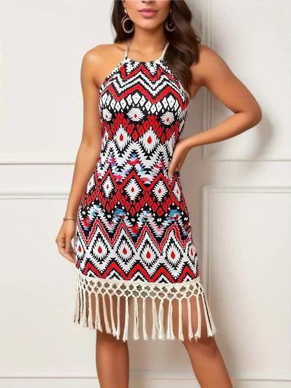 Fitted Sleeveless Knee Length Boho Dress