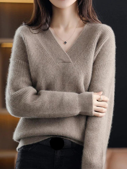 Cozy V-Neck Women's Sweater Soft Ribbed Fit