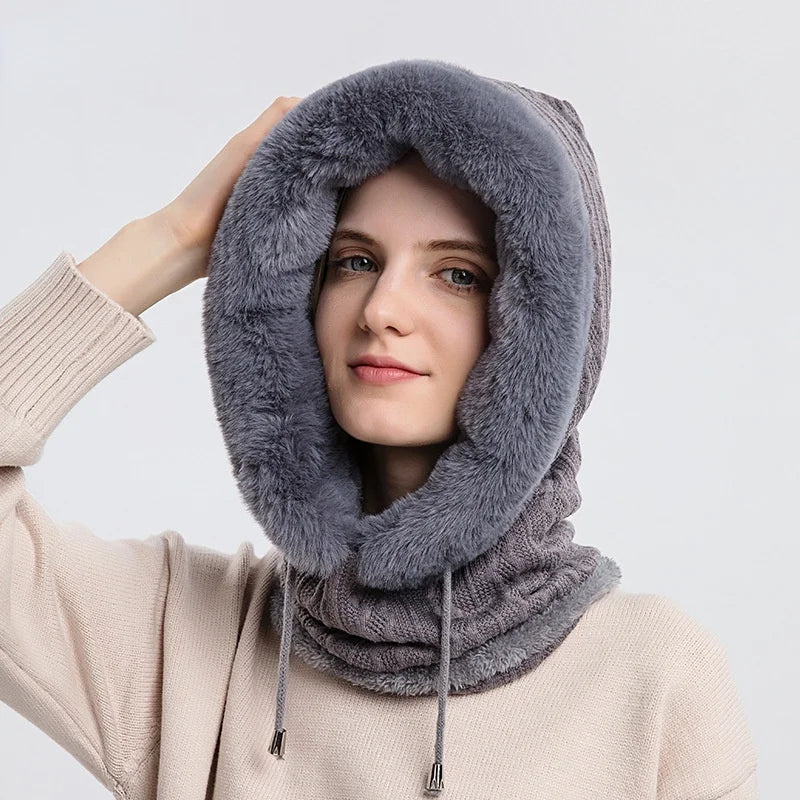 Warm Cable Knit Face Mask | Soft Fur Trim Balaclava
