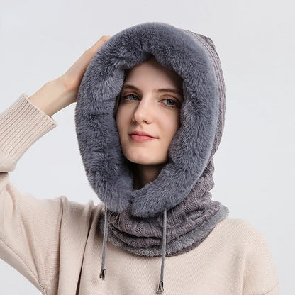 Warm Cable Knit Face Mask | Soft Fur Trim Balaclava