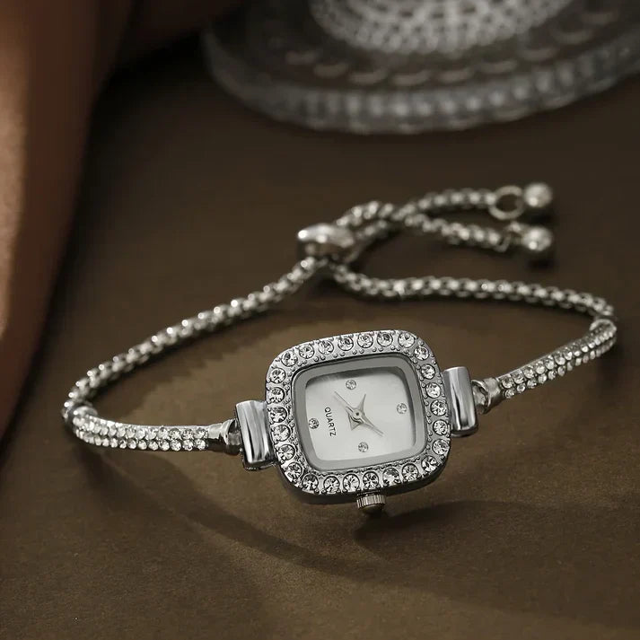 Glamorous Crystal Accent Square Watch with Adjustable Strap