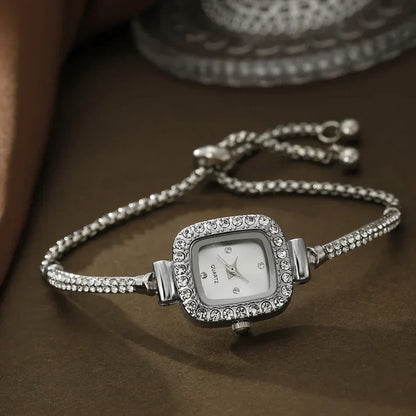Glamorous Crystal Accent Square Watch with Adjustable Strap