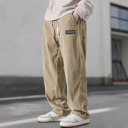 Men's Classic Fit Ribbed Trousers with Elastic Waist