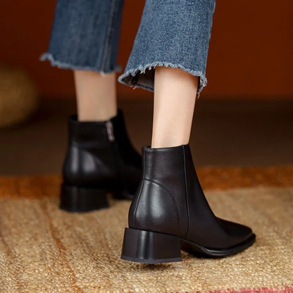 Thick Heel Low Ankle Boots