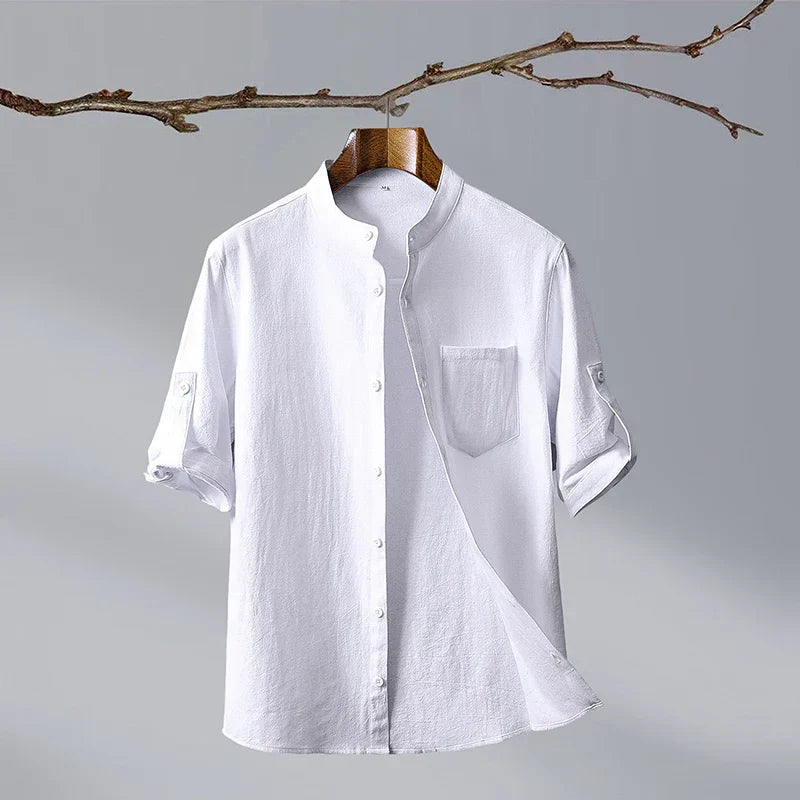 Casual V Neckline Shirt with Rounded Bottom Hem