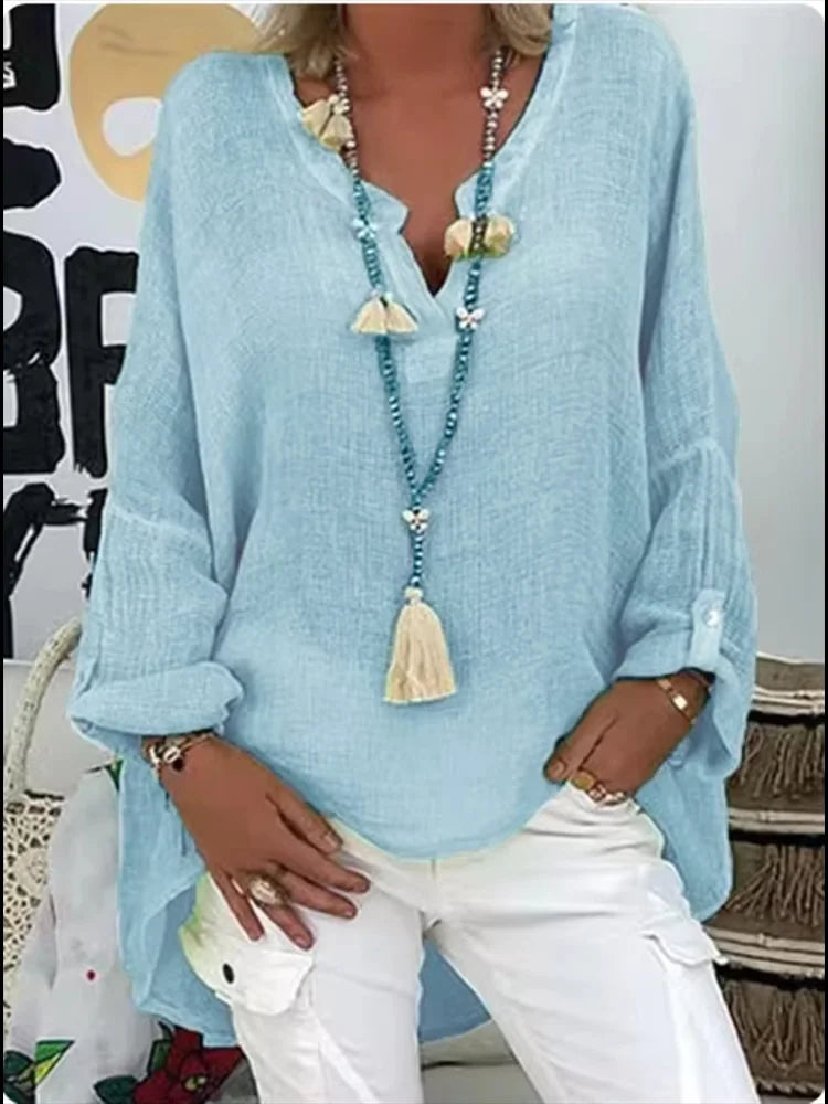 Ladies' Classic V-Neck Shirt with Relaxed Fit Sleeves - Nocini