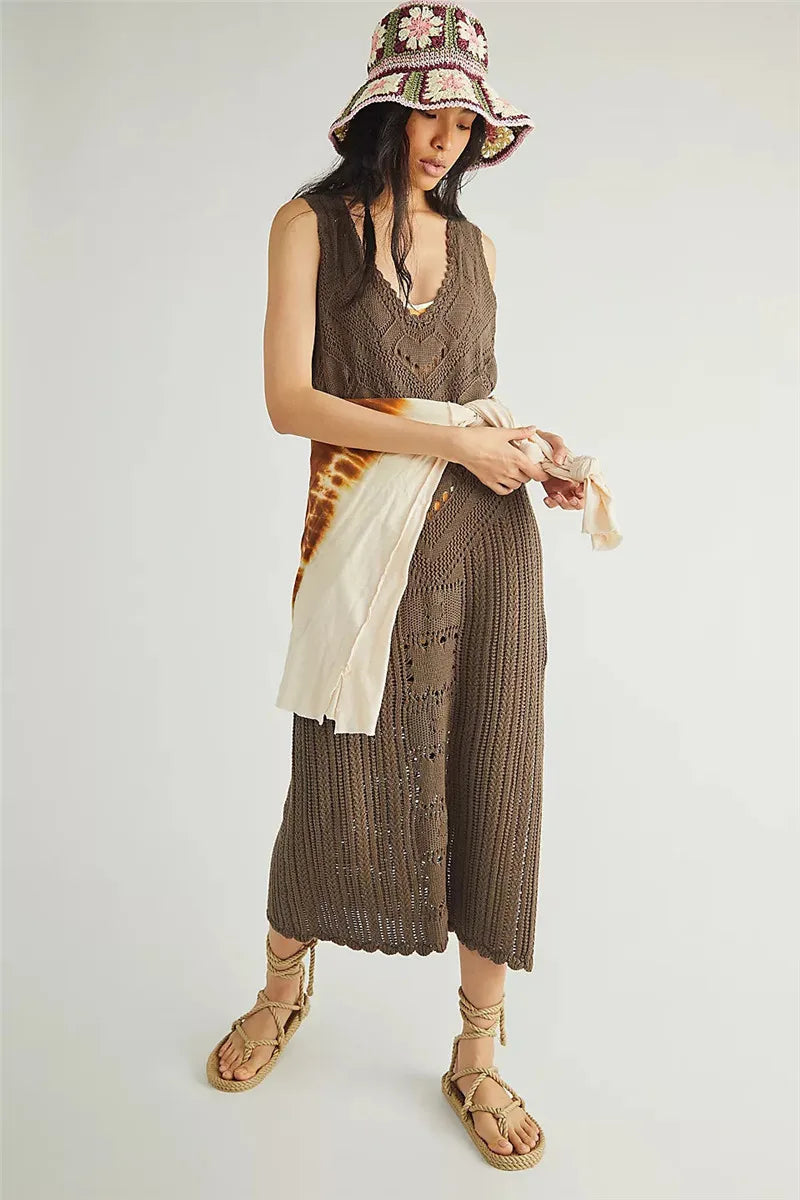 Casual Loose Fit Mesh V Neck Dress for Women