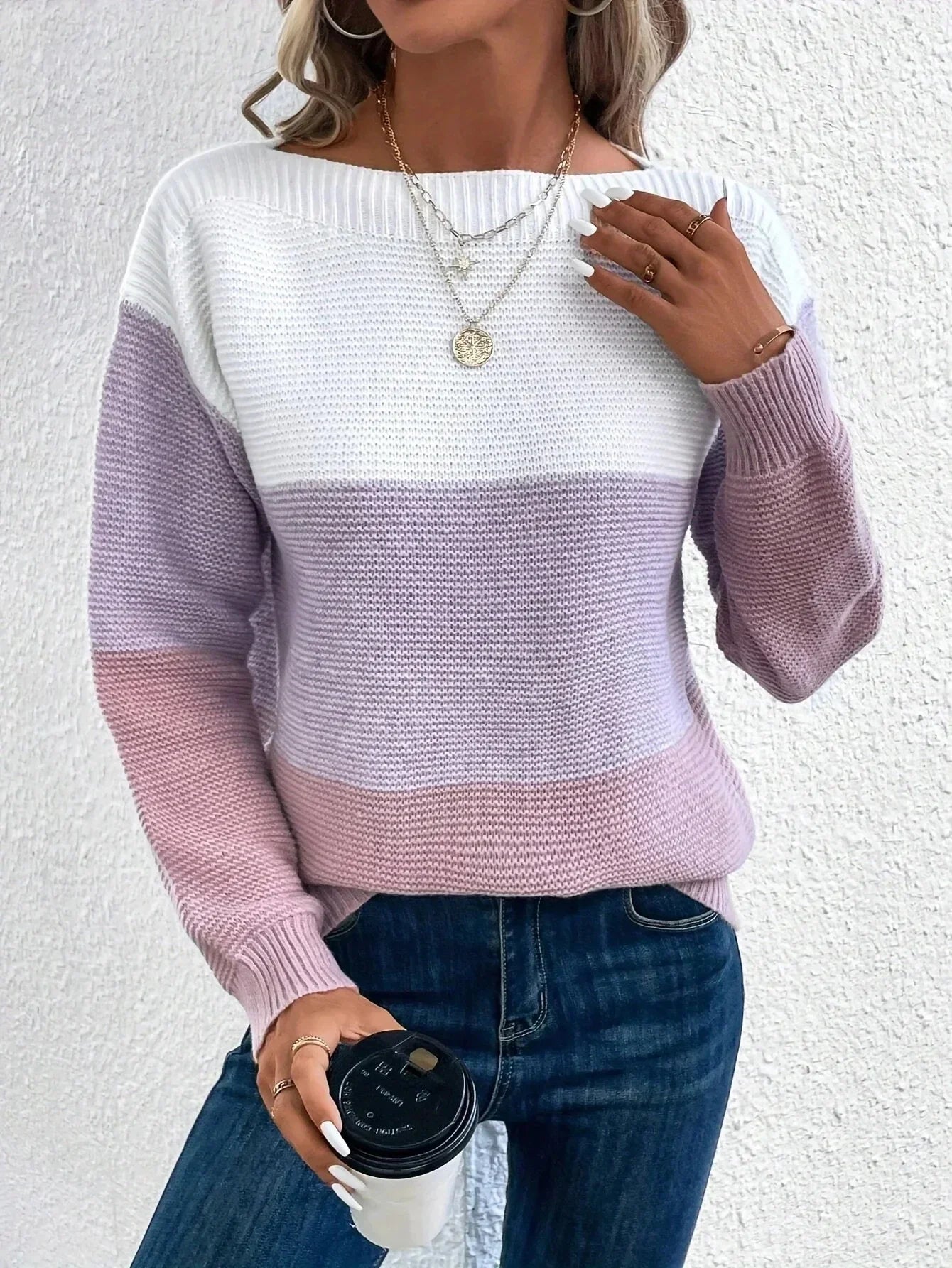 Women's Multicolor Crew Neck Sweater