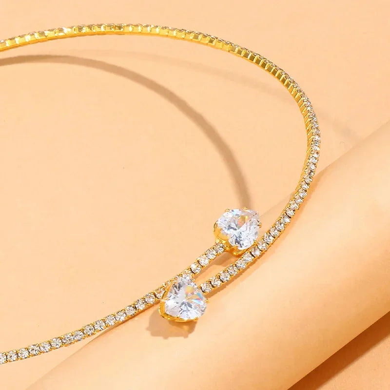 Sparkling Crystal Heart Choker Necklace