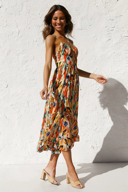 Ladies' Casual Summer Midi Dress with Flirty Ruffles