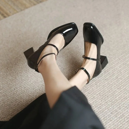 Elegant Low Heel Ankle Strap Shoes