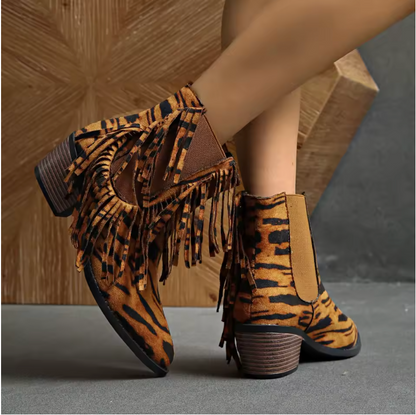 Premium Fringed Low Heel Boots - Olytrend