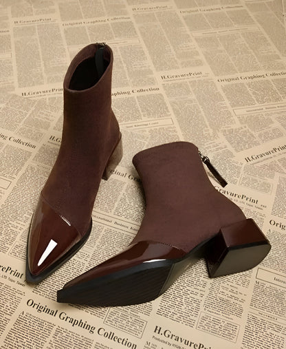 Ladies High Heel Ankle Boots with Block Heel and Zip Back - Nocini