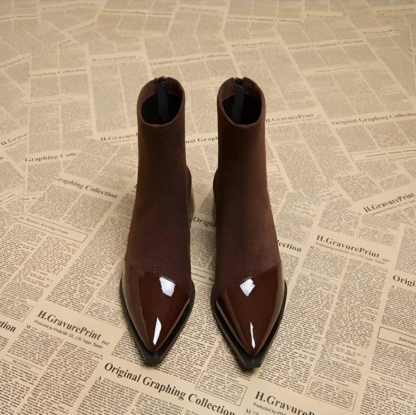 Ladies High Heel Ankle Boots with Block Heel and Zip Back