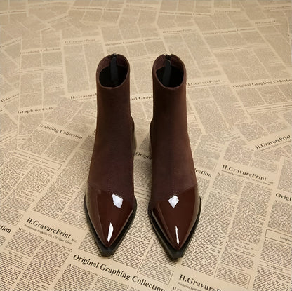 Ladies High Heel Ankle Boots with Block Heel and Zip Back