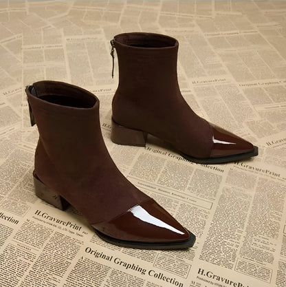 Ladies High Heel Ankle Boots with Block Heel and Zip Back