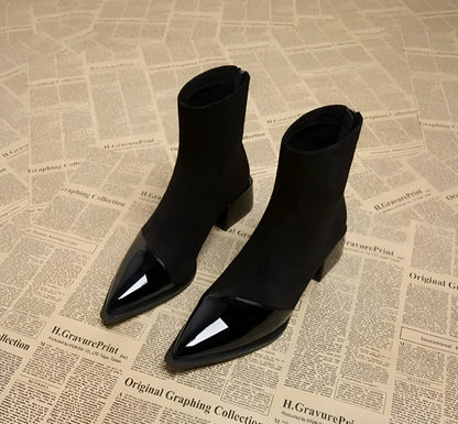Ladies High Heel Ankle Boots with Block Heel and Zip Back