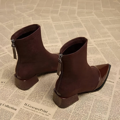 Ladies High Heel Ankle Boots with Block Heel and Zip Back